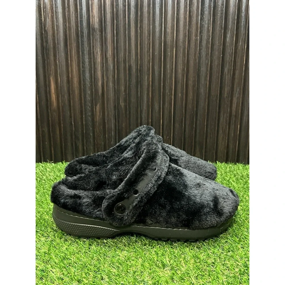 Size 8 - Crocs Classic Unforgettable Clog Black Faux Fur Fuzzy Mens 211116-001